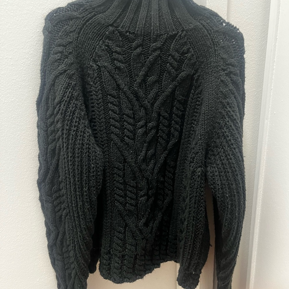 French Connection Black Cable Knit Turtleneck Sweater